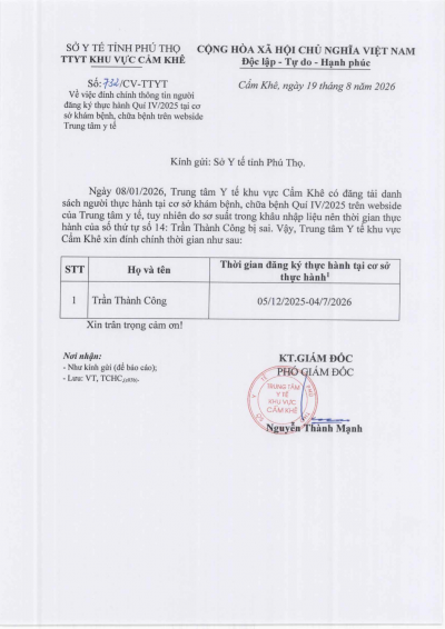 Đính chính thông tin người đăng ký thực hành quý IV/2025